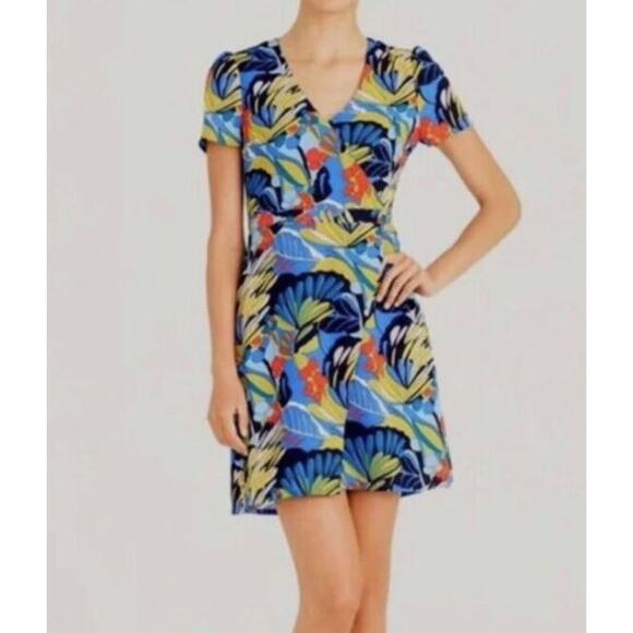 Women's J.Crew Tropical Print Faux Wrap Mini Dress, Size 2, EUC - Picture 1 of 4